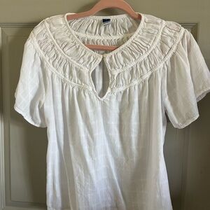 Old Navy White Smocked Yoke Short Sleeve Top